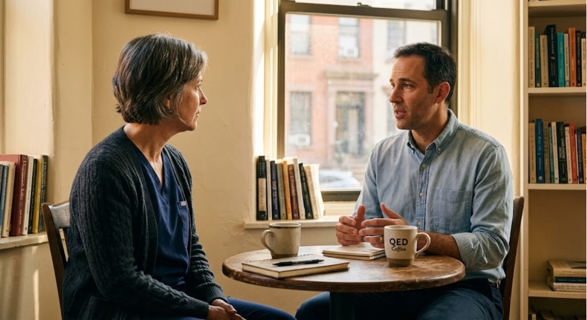 Two clinicians in a peer-to-peer conversation