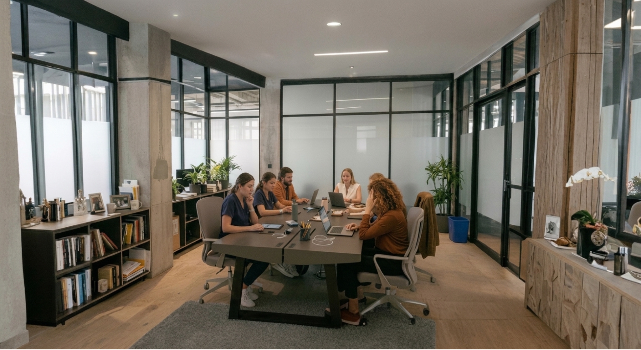 The 76 Health team in their workspace